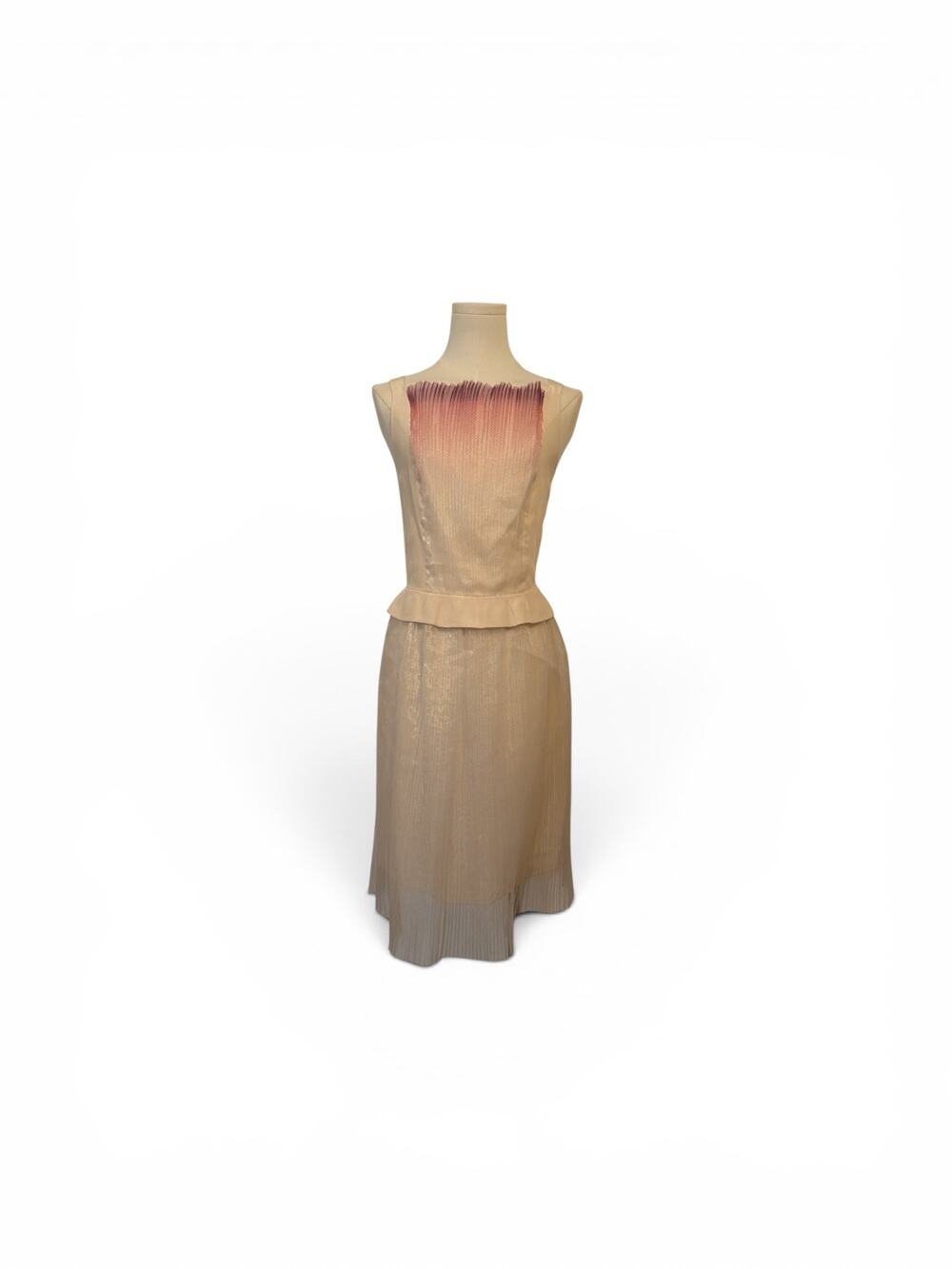 Honor Cream W/Purple Pink Ombre Gradient Silk Organza Peplum Vintage Dress Small